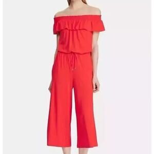 Lauren Ralph Lauren Womens Matsuko Off-The-Shoulder Cropped Jumpsuit Red XS